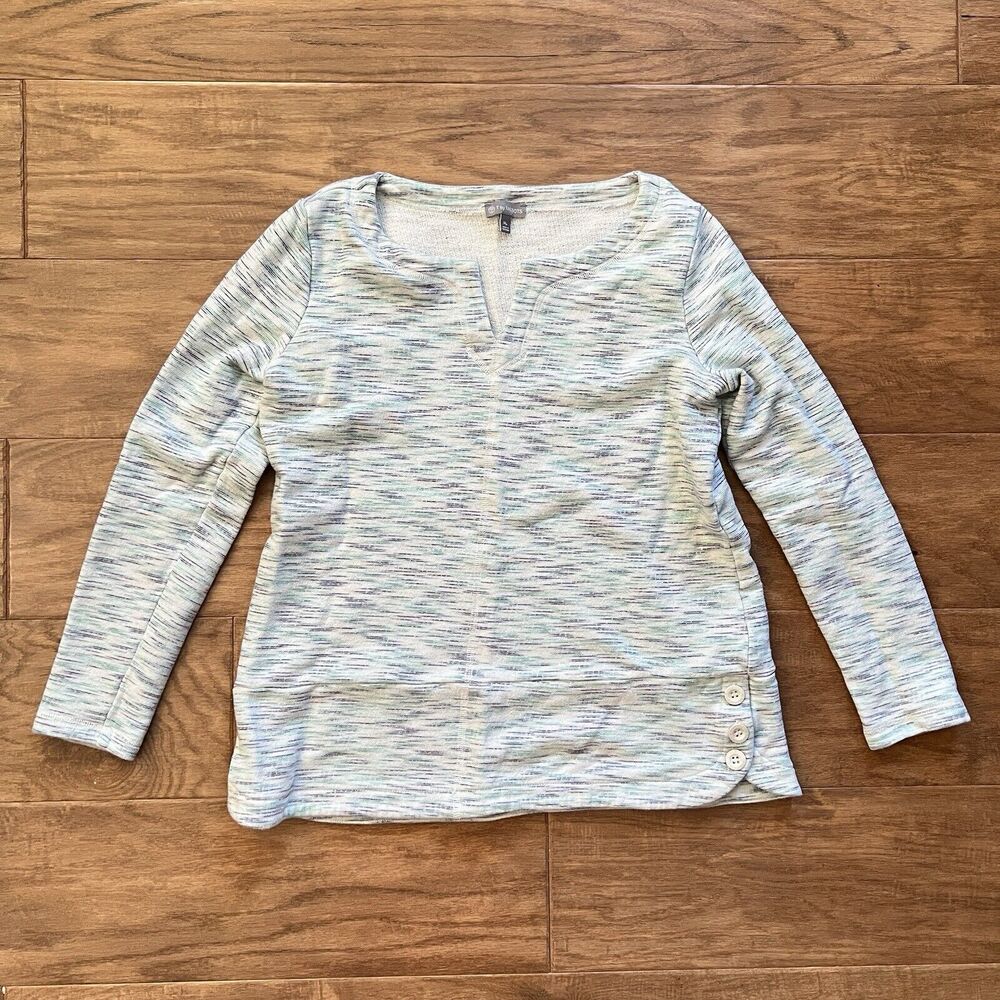 T by Talbots Space Dye Pullover Sweatshirt Size MP Petite Blue Green Metallic